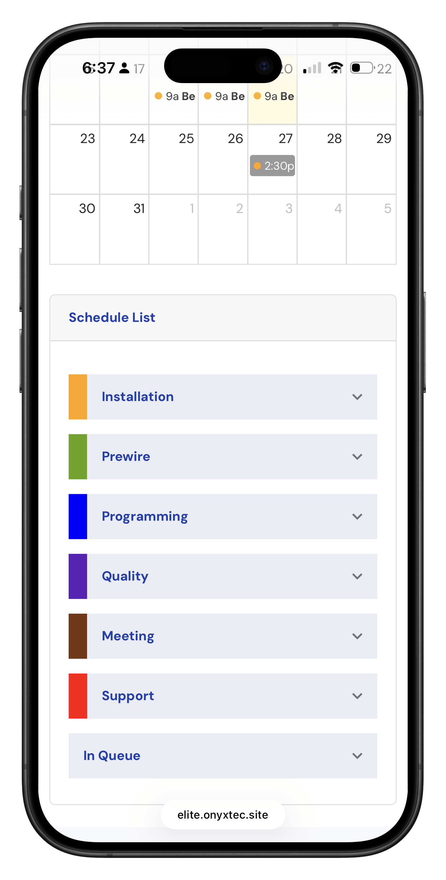 EliteWorker technician schedule on iPhone