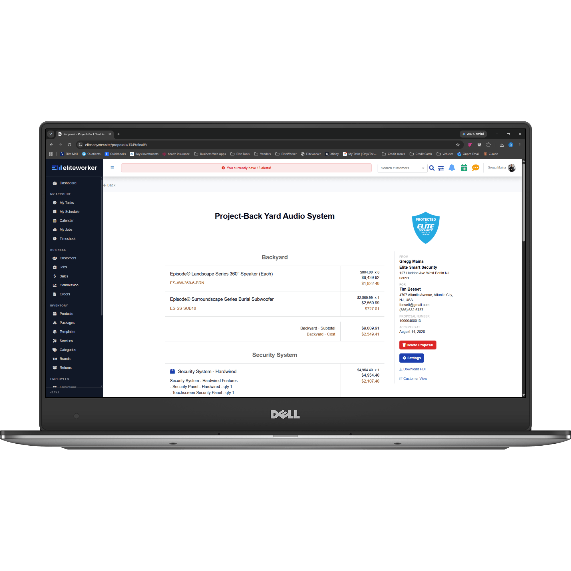 EliteWorker estimates list on laptop